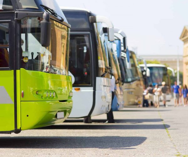 distance buses in the car park